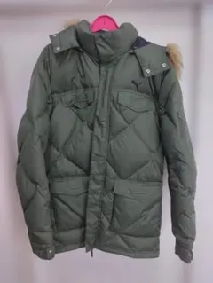プーマPUMAダウンジャケット・オリーブグリーン・L・ダウン70%・フード脱着可
