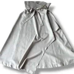 【美品】Aga フレアロングスカート　ラップ　リボン　グレージュ　９号　金ボタン