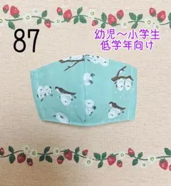布マスク 子供用 うるちゅるシマエナガ 緑