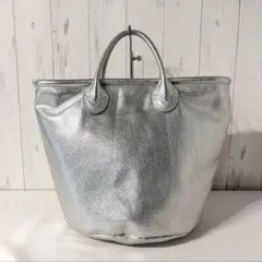 【美品】PAPILLONNER レザー　バケツ　トートバッグ　シルバー
