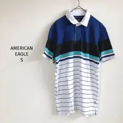 AMERICAN EAGLE ポロシャツ【S】ボーダー半袖 青 黒 白 メンズのサムネイル