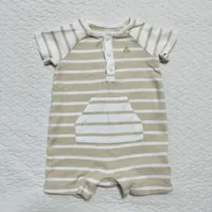 【美品】GAPベビー　ベージュ/ホワイトストライプロンパース 6-12ヶ月