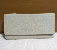 【美品】LASIEM 長財布 本革 バイカラー 超薄型 かぶせ蓋式 アイボリー