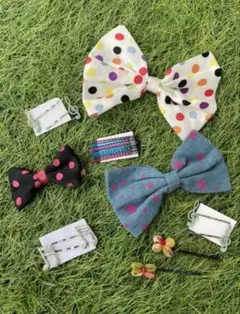 リボン 水玉 クリップ ヘアピン音符 キラキラ ちりめん ヘアアクセサリーセット