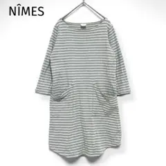 NÎMES ニーム ボーダー柄 七分袖 チュニック ワンピース 綿100%のサムネイル