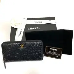 シャネル　CHANEL 長財布　ラウンドファスナー　カメリア　ゴールド