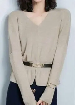 セゾンドパピヨン♡　Vネックペプラムニット ＋ 腰ベルト☆