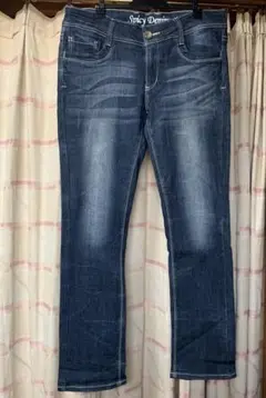 色落ちがオシャレ♪ゆったりサイズストレッチデニム　ブルー系LL