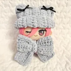 ちびぐるみ ニット帽 リボン オーダーページ 編み物 ぬい服 ぬい活 ちびぐるみ ぬい服 猫耳ニット帽 リボンセット ラメラベンダー 編み物