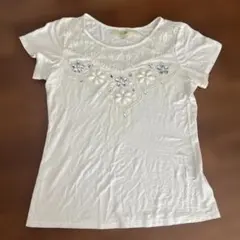 ホワイト ビジュー レース 半袖Tシャツのサムネイル