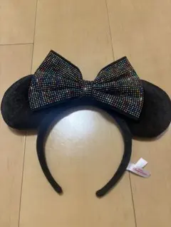 ミッキー耳カチューシャ 黒 リボン付き
