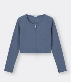 【GU】リブダブルジップカーディガンQ ブルー M