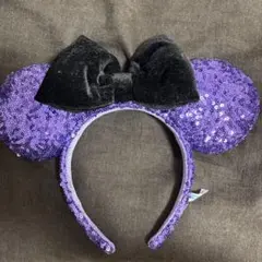 紫色 ミッキー耳カチューシャ リボン付き(ハロウィン)