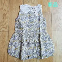 新品未使用　プティマイン　花柄　ワンピース　110 イエロー　紫　キッズ