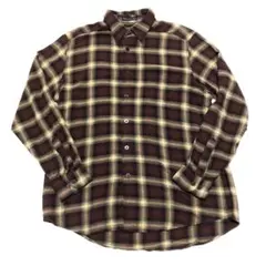 オンブレ チェック レーヨン シャツ ビンテージ ブラウン L