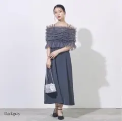 metoi シャーリングチュールトップス付きドレス パーティー ダークグレー M