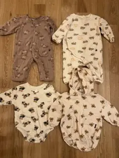 クマ柄ロンパース・カバーオール4点