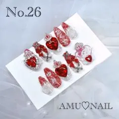 ネイルチップオーダー　推しネイル　イニシャル　赤　痛ネイル　羽　魔法少女