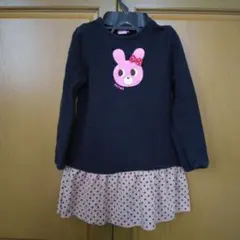 ミキハウス　ホットビスキュイ　ウサギ刺繍付き長袖トレーナーワンピース