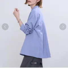 【交渉可】ur's バックプリーツ バンドカラーシャツ 長袖 ブルーのサムネイル