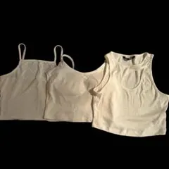 ホワイト リブ編み キャミソール 3点セット