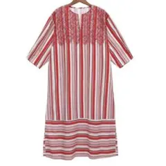 シャンティシャンティ　ウィピールストライプ　刺繍ワンピース