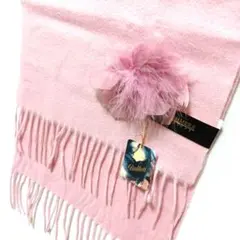 ⑥ 新品 CASHMERE INCLUDE カシミヤ混 マフラー コサージュ付き