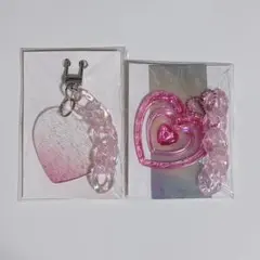 ピンクハートチャーム チェーン付き　ピンク系　キーホルダー