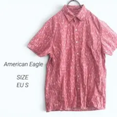 a4885▶アメリカンイーグル　半袖シャツ【EU S】ピンク　総柄　アメカジ　夏のサムネイル