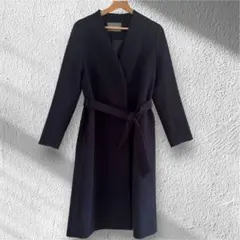 【春コート】 UNITED ARROWSノーカラーVネックベルト付きロングコート