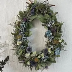 ❃紫陽花とユーカリのオーバルリース