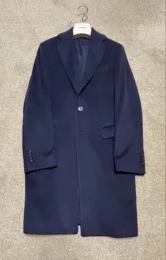 美品 鎌倉シャツ チェスターコート ネイビー ウール カシミヤ混 3B