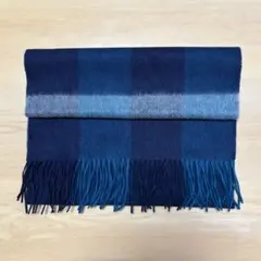 マフラー ウール100% チェック柄 ブルー系×グリーン系