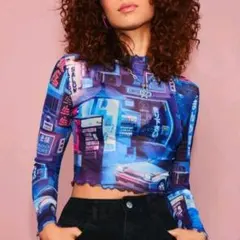 新品 シースルー 個性的 シアー トップス Tokyo 86 ネオン パンク