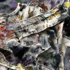 A5 デニムリメイク　デニムハギレ　ペイント染め