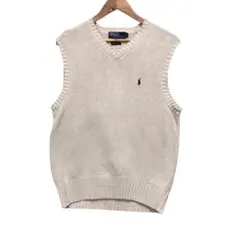 90s POLO ラルフローレン ビンテージコットンニットベスト　刺繍ロゴ　S