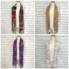 ストール4点セット　スカーフまとめ売り　幾何学模様　ジオメトリック　シアー透け感