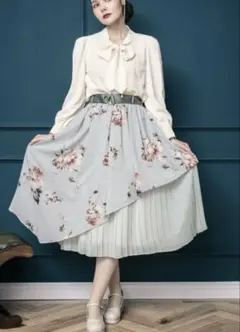 axes femme 花柄シアーチェックフレアスカート　ミント