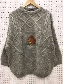 90's レトロ ACORN 古着 リス刺繍 アランニット ニット セーター