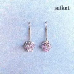 [389]つぶつぶチェコガラスのフックピアス パープル クリア ハンドメイド