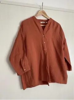 UNIQLO リネンブレンド スキッパーシャツ 七分袖 テラコッタ
