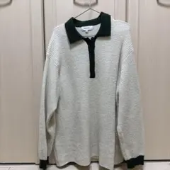 アイボリー ダークグリーン ポロシャツ風ニット