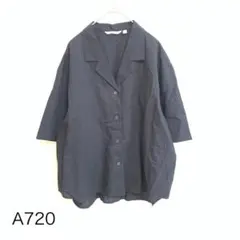 ユニクロ　リネンブレンドオープンカラーシャツ　半袖　L　黒　サラサラ　清涼　夏