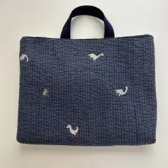 韓国ヌビ　恐竜　レッスンバッグ　入園入学準備　男の子　ネイビー 青 デニム