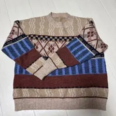 フェアアイル柄風のカジュアルニット パッチワーク風 セーター