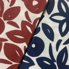 ⑦色違いプリント生地 えんじと紺の植物柄　綿カットクロス　see design