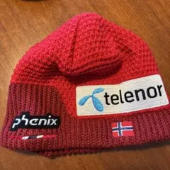 赤色 ニット帽 phenix telenor ロゴ付き KFのサムネイル