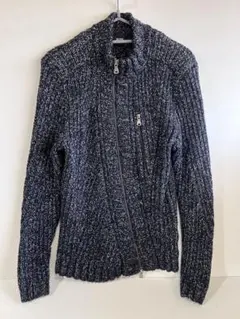 ヒューゴボス　ドライバーズニット　メランジ　ダブルジップ　黒　ブラック　M