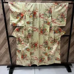 Z-1570 豪華な花柄模様 正絹 袷着物 無地八掛 広衿 小紋着物