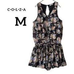 コルザ　キュロット　ワンピース　パンツ　ノースリーブ　花柄　ウエストゴム　M